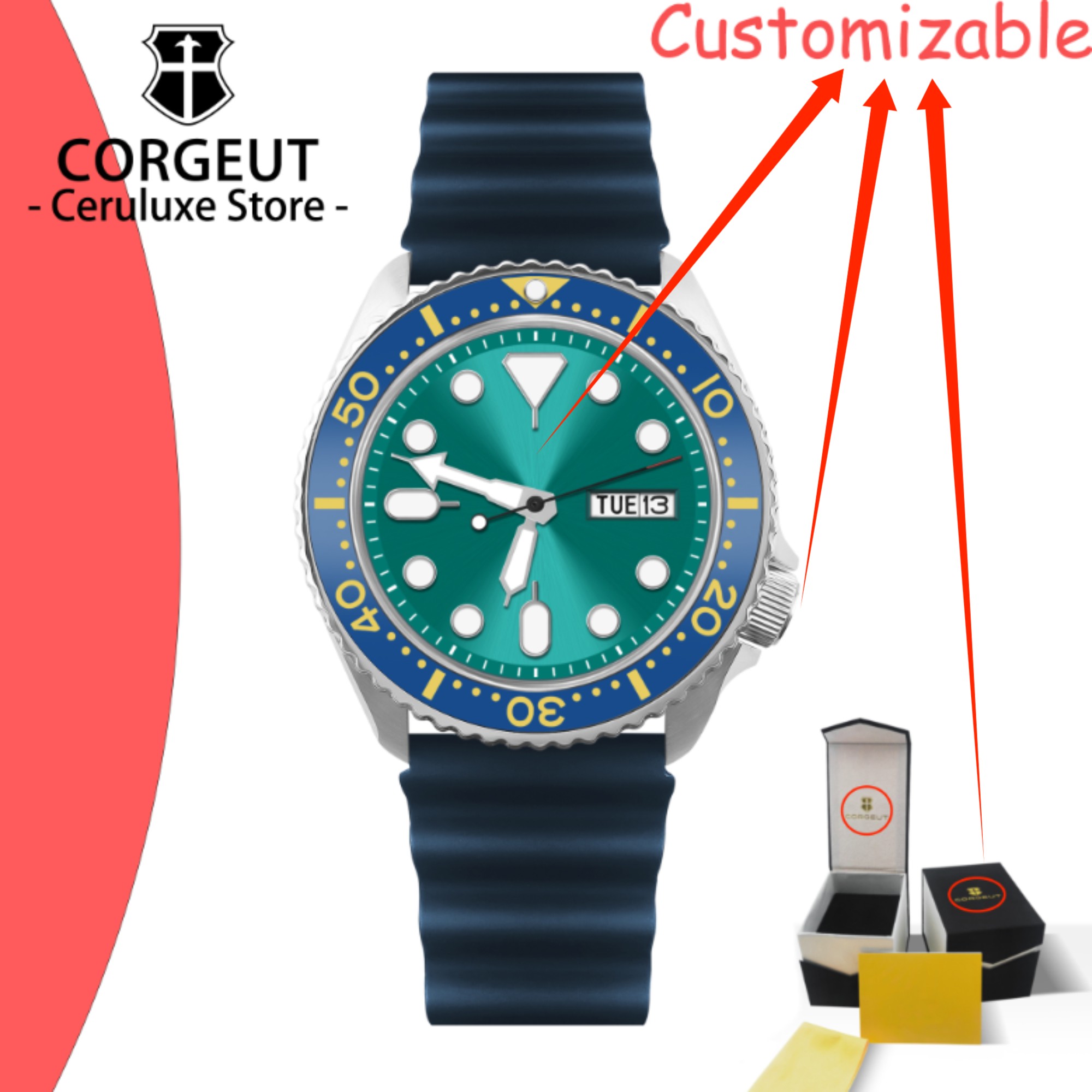 Sapphire Crystal Display - CUSTOM Logo Vintage Diver Watch Mechanical