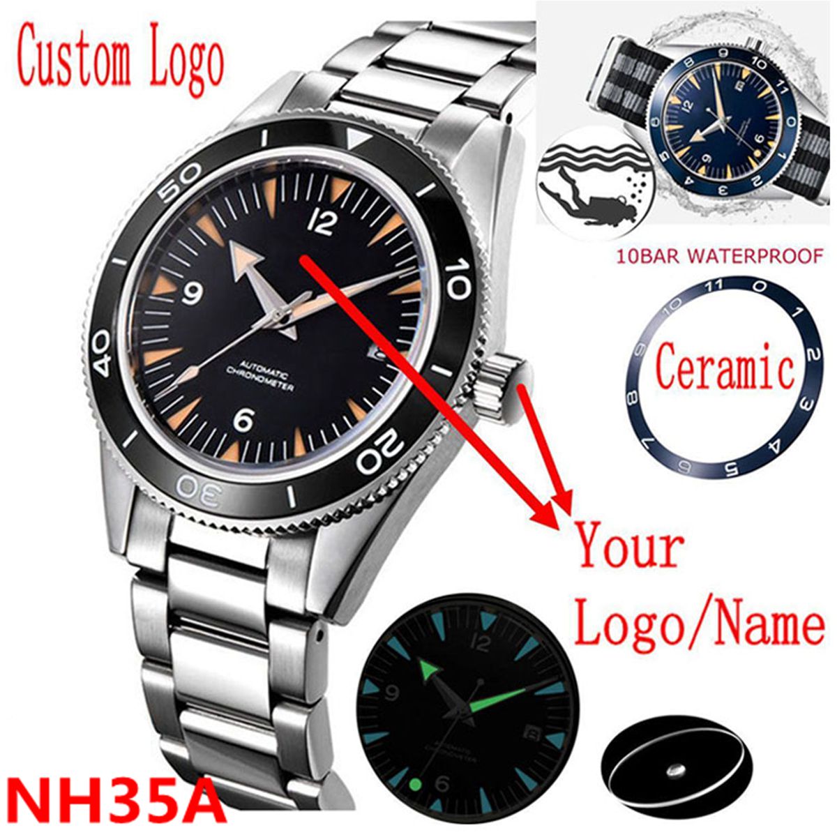 Luxury Watch Display - Custom Logo NH35 Movement Watch 10bars
